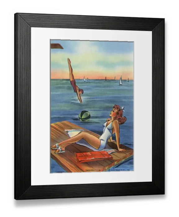 Framed Print : Leggy beauty sunbathing on a floating wooden platform Framed Print : Leggy beauty sunbathing on a floating wooden platform