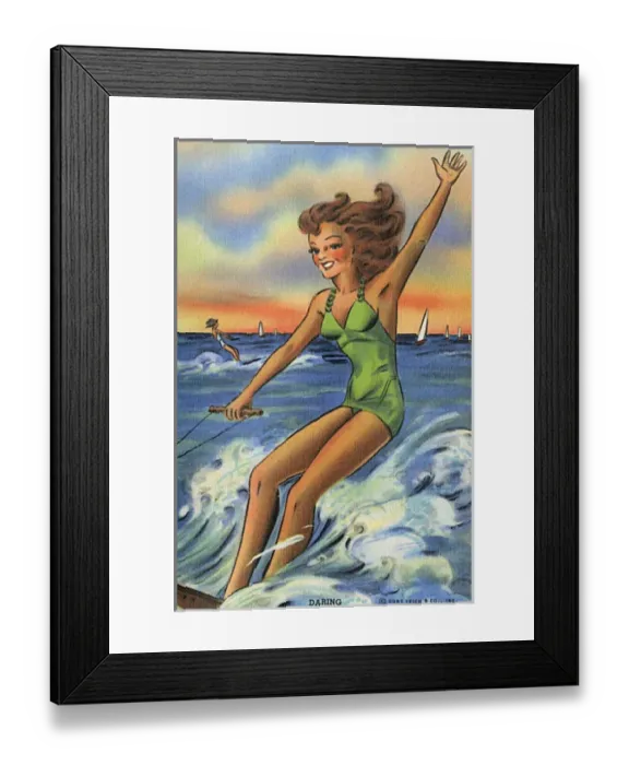 Framed Print : Waterskiing beauty waving Framed Print : Waterskiing beauty waving