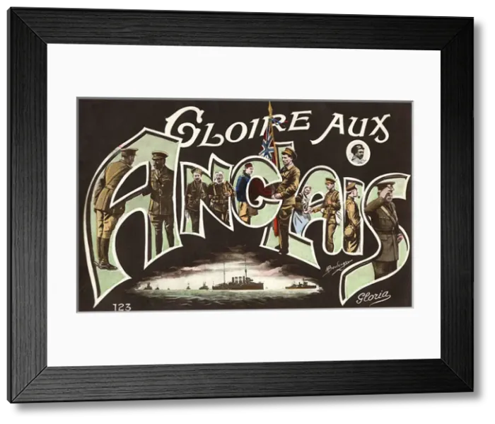 Framed Print : French postcard praising the English - WWI Framed Print : French postcard praising the English - WWI