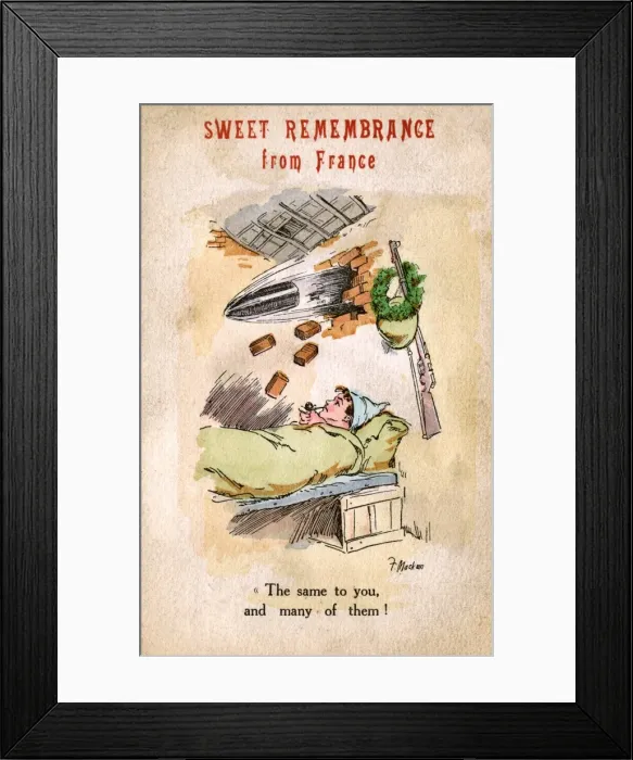 Framed Print : WWI - Sweet Remembrance from France - Shell through wall Framed Print : WWI - Sweet Remembrance from France - Shell through wall