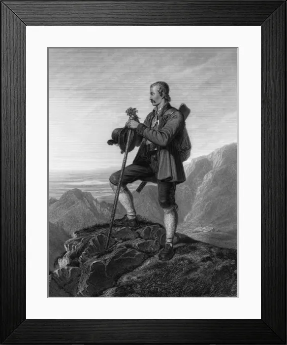 Framed Print : Bavarian Huntsman atop an Alpine Crag Framed Print : Bavarian Huntsman atop an Alpine Crag