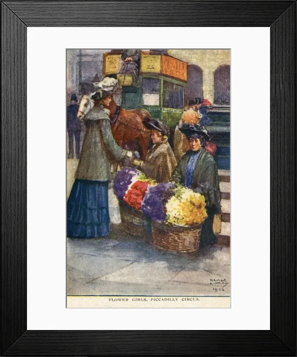 Framed Print : Flower Girls at Piccadilly Circus, London Framed Print : Flower Girls at Piccadilly Circus, London