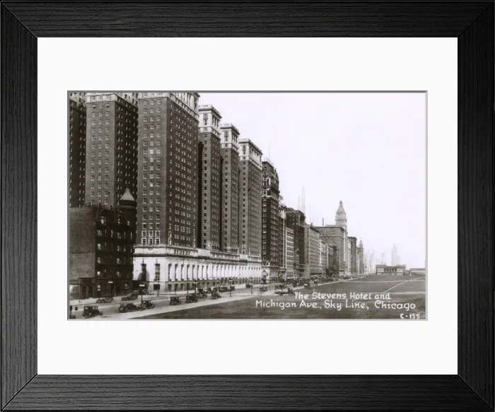Framed Print : The Stevens Hotel and Michigan Avenue, Sky Line, Chicago Framed Print : The Stevens Hotel and Michigan Avenue, Sky Line, Chicago