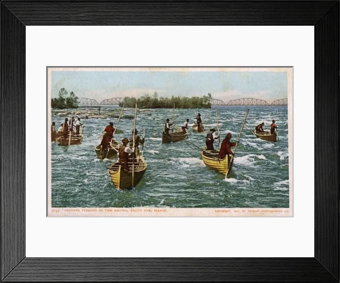 Framed Print : Indians fishing, Rapids, Sault Sainte Marie, Ontario, Canada Framed Print : Indians fishing, Rapids, Sault Sainte Marie, Ontario, Canada