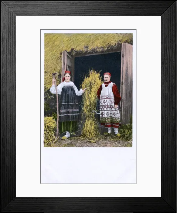 Framed Print : Two Rural Russian Country Girls pose with a sheaf of corn Framed Print : Two Rural Russian Country Girls pose with a sheaf of corn