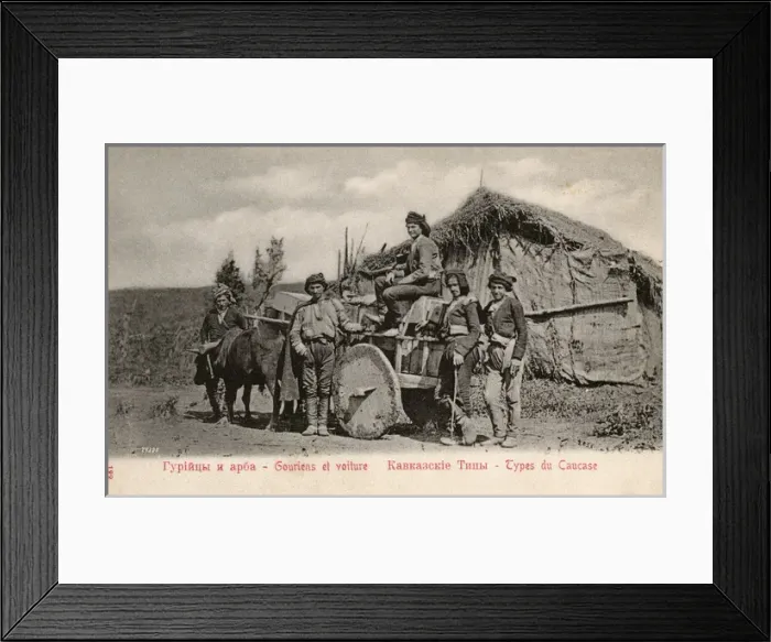Framed Print : Workmen and their wagon from Guria, Georgia - Solid wheels Framed Print : Workmen and their wagon from Guria, Georgia - Solid wheels