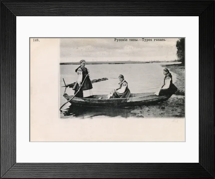 Framed Print : Three Russian women in traditional costume off boating Framed Print : Three Russian women in traditional costume off boating