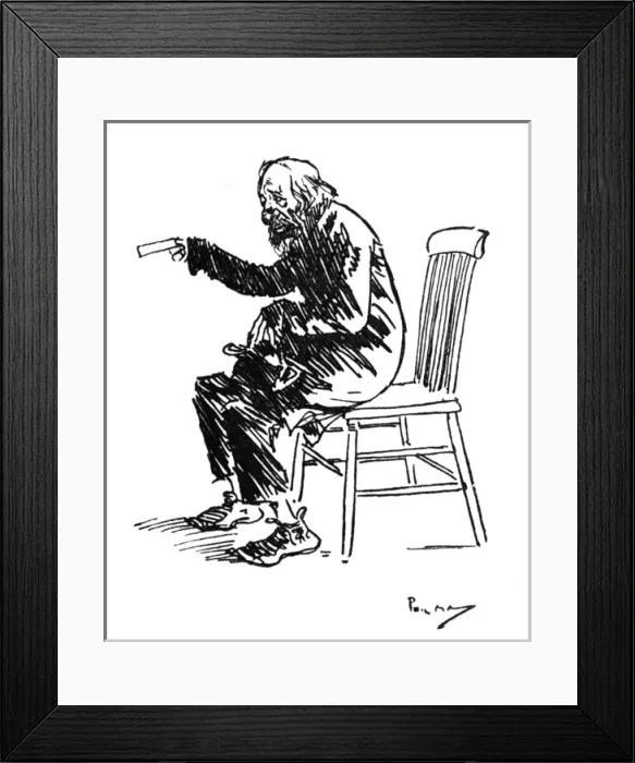 Framed Print : Tramp holding out a strip of paper Framed Print : Tramp holding out a strip of paper
