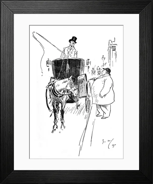 Framed Print : Cabbie advises fat fare to prevent horse spying him Framed Print : Cabbie advises fat fare to prevent horse spying him