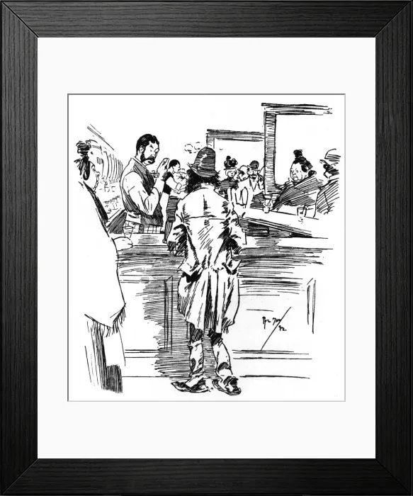 Framed Print : Barman has a stern word with a disreputable customer Framed Print : Barman has a stern word with a disreputable customer