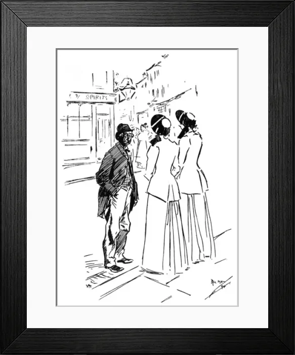 Framed Print : Wit of a toothless old soak when faced with Sally Army pair Framed Print : Wit of a toothless old soak when faced with Sally Army pair