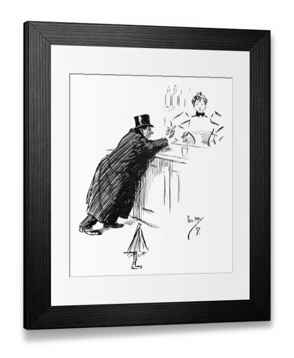 Framed Print : Man at bar wanting clove to disguise evidence of his boozing Framed Print : Man at bar wanting clove to disguise evidence of his boozing