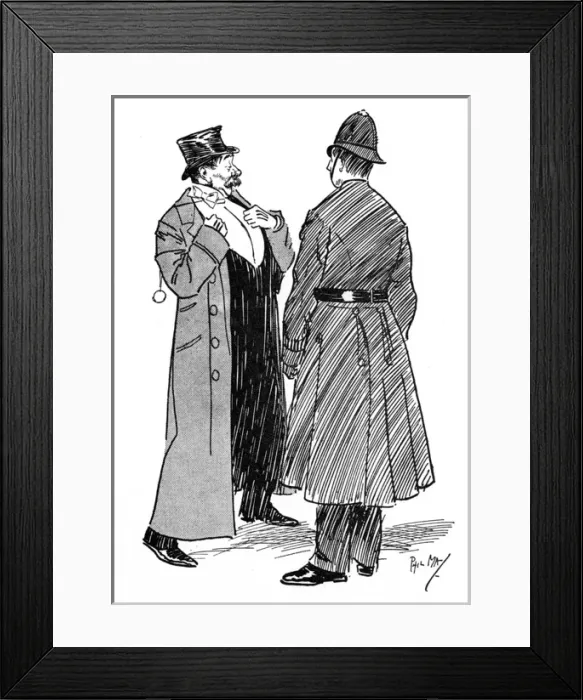 Framed Print : Drunken Gentleman requesting a clove off a Policeman Framed Print : Drunken Gentleman requesting a clove off a Policeman