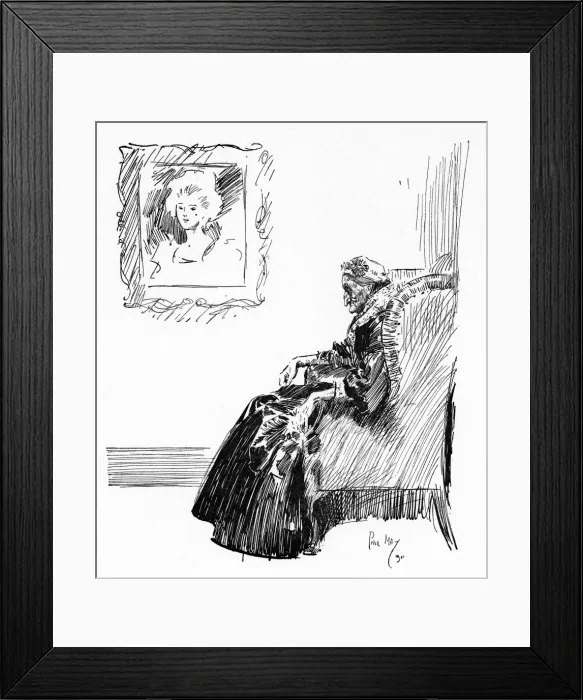 Framed Print : Elderly woman seated beneath a portrait of her when young Framed Print : Elderly woman seated beneath a portrait of her when young