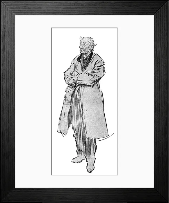 Framed Print : Character study by Phil May of an old man in a raincoat Framed Print : Character study by Phil May of an old man in a raincoat