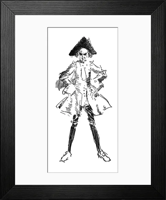 Framed Print : Caricature by Phil May of an Actor in 17th century costume Framed Print : Caricature by Phil May of an Actor in 17th century costume