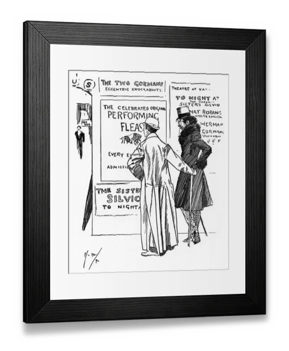 Framed Print : Two Actors outside a theatre comment on a Flea Circus Framed Print : Two Actors outside a theatre comment on a Flea Circus
