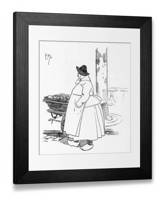 Framed Print : A delightful portrait of a Parisian Fruit Seller and barrow Framed Print : A delightful portrait of a Parisian Fruit Seller and barrow
