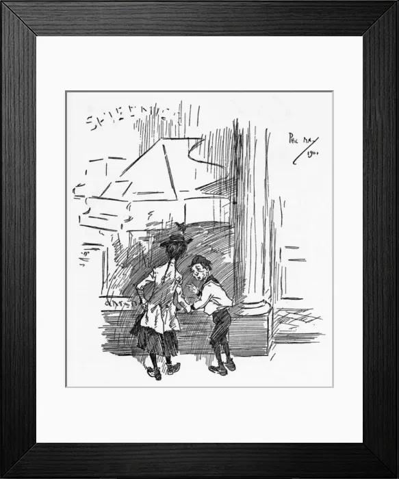 Framed Print : Two young children discuss the merits of piano size Framed Print : Two young children discuss the merits of piano size