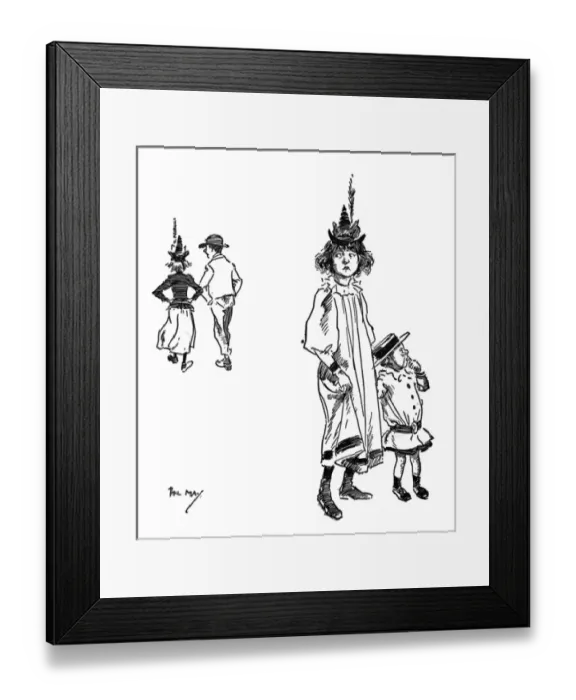 Framed Print : Young girl on Bank Holiday unhappy that a lady has same hat Framed Print : Young girl on Bank Holiday unhappy that a lady has same hat