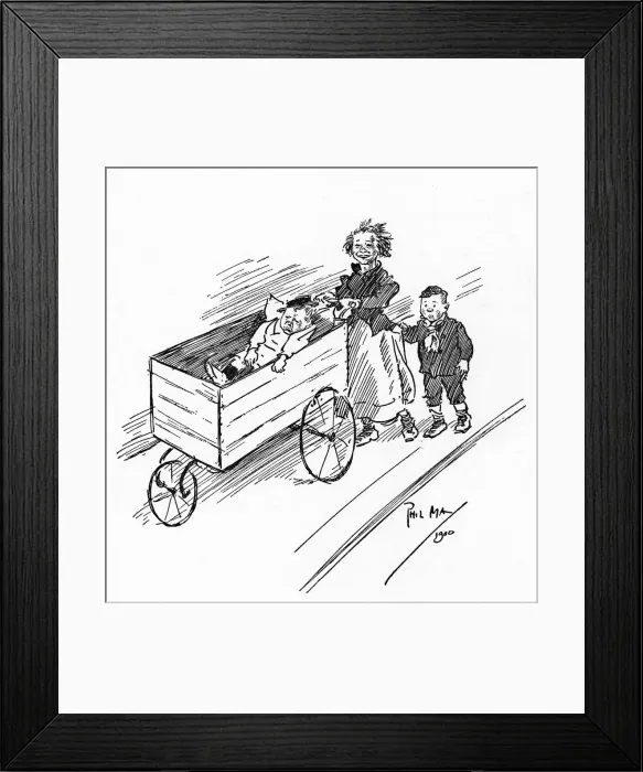 Framed Print : Young children on the street with the youngest in a pram Framed Print : Young children on the street with the youngest in a pram