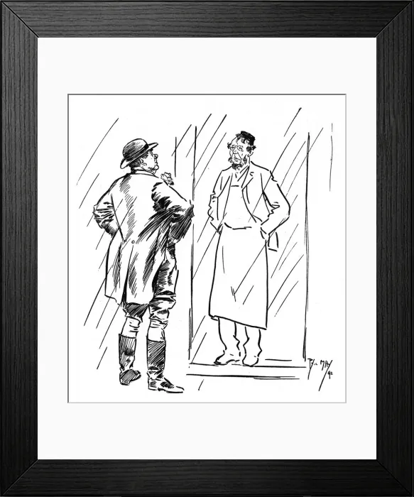 Framed Print : Ironmonger miffed at rain stalling watering can sales Framed Print : Ironmonger miffed at rain stalling watering can sales