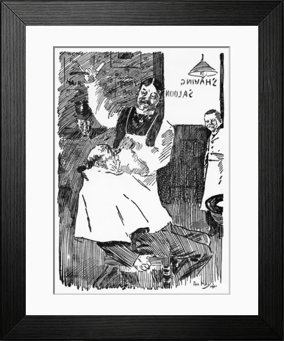 Framed Print : A dangerous Barber with a flippant attitude having won a bet Framed Print : A dangerous Barber with a flippant attitude having won a bet
