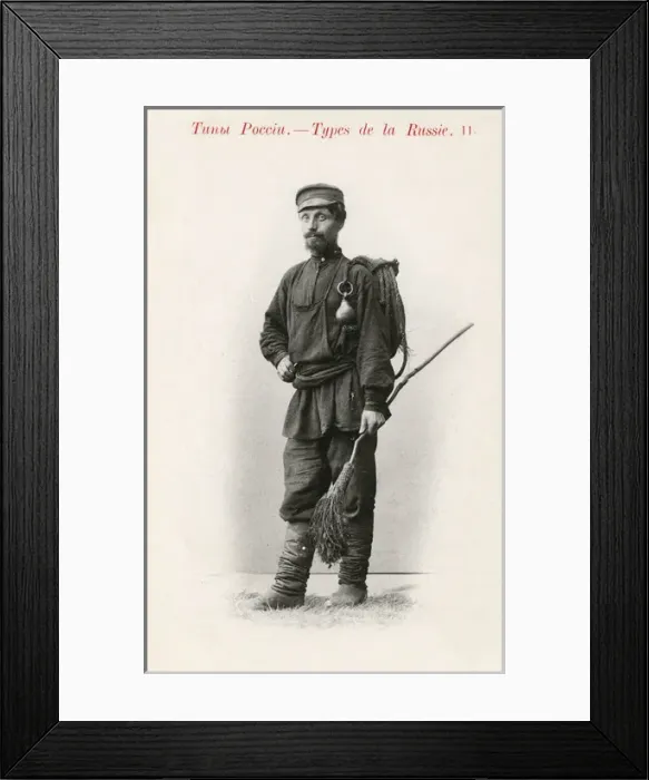 Framed Print : Russian Chimneysweep with his broom and rope Framed Print : Russian Chimneysweep with his broom and rope