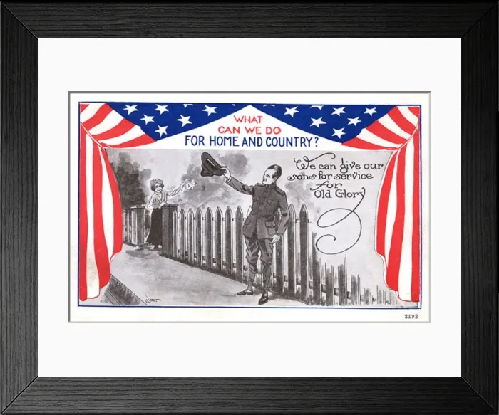Framed Print : Patriotic Postcard WWI - American - Sending sons to serve Framed Print : Patriotic Postcard WWI - American - Sending sons to serve
