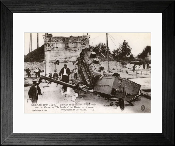 Framed Print : WWI - Battle of the Marne - Destroyed bridge & fallen train Framed Print : WWI - Battle of the Marne - Destroyed bridge & fallen train