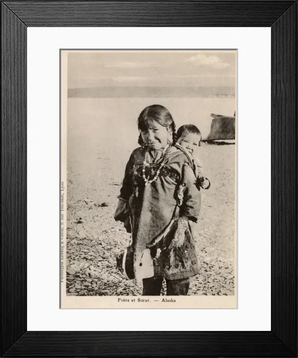 Framed Print : Alaskan Eskimo Girl and her younger Brother - Alaska, USA Framed Print : Alaskan Eskimo Girl and her younger Brother - Alaska, USA