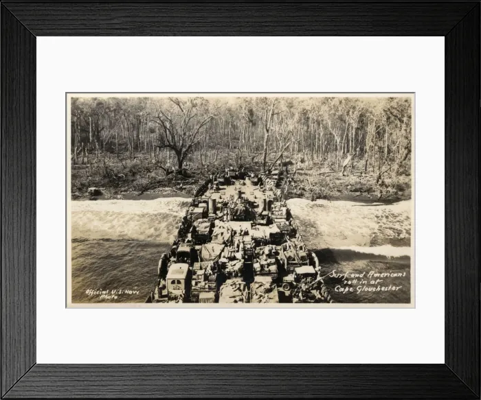 Framed Print : WW2 - US and Auz troops land - Cape Gloucester, New Guinea Framed Print : WW2 - US and Auz troops land - Cape Gloucester, New Guinea