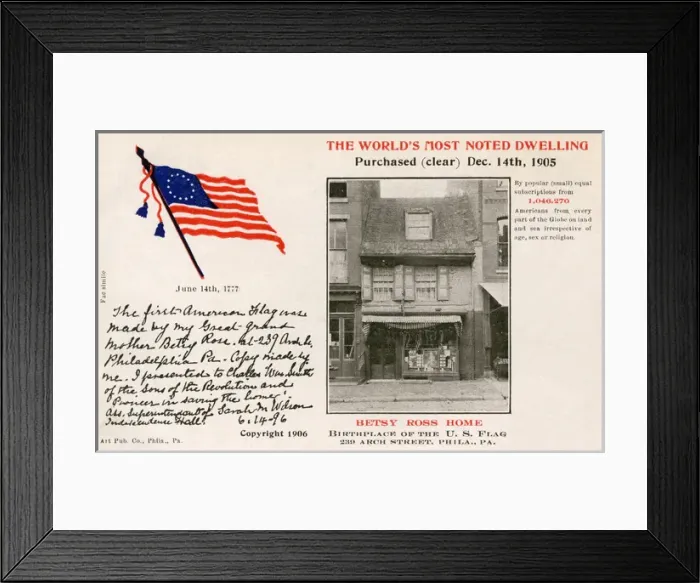 Framed Print : Betsy Ross Home - and note from her Great Grand-daughter