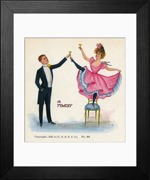 Framed Print : Raising a Toast - Can Can Dancer and smart gent Framed Print : Raising a Toast - Can Can Dancer and smart gent