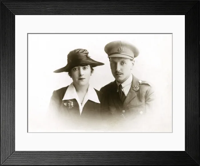 Framed Print : Off to War - WWI - Couple pose for Studio portrait Framed Print : Off to War - WWI - Couple pose for Studio portrait