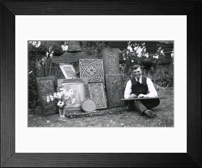 Framed Print : A relief wood carver and his work Framed Print : A relief wood carver and his work