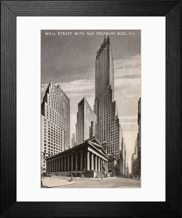 Framed Print : New York, USA - Wall Street with Sub Treasury Building Framed Print : New York, USA - Wall Street with Sub Treasury Building