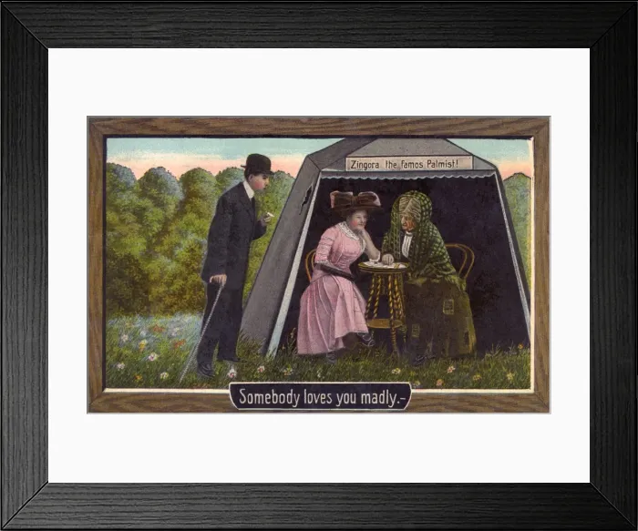 Framed Print : Palm reader Zingora lets a lady know her love is true Framed Print : Palm reader Zingora lets a lady know her love is true