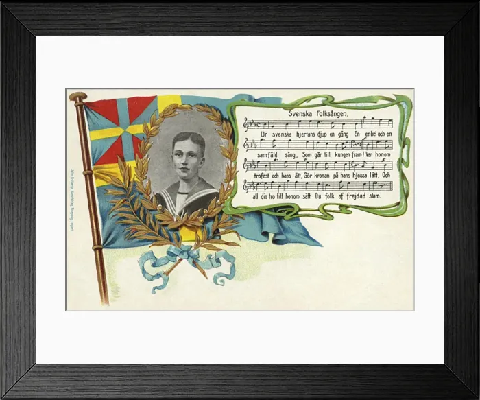 Framed Print : Swedish Folksong and inset portrait of King Gustav VI Adolf Framed Print : Swedish Folksong and inset portrait of King Gustav VI Adolf