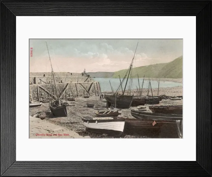 Framed Print : Clovelly Bay and Quayside, Devon, England Framed Print : Clovelly Bay and Quayside, Devon, England