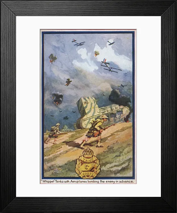 Framed Print : WW1 - Whippet Tanks with air support - Western Front Framed Print : WW1 - Whippet Tanks with air support - Western Front