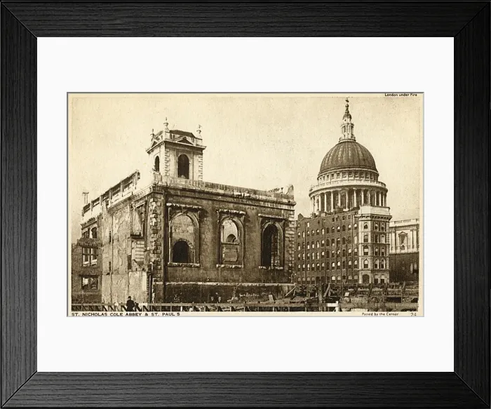 Framed Print : Bomb Damage, London - Shell of St. Nicholas Cole Abbey Framed Print : Bomb Damage, London - Shell of St. Nicholas Cole Abbey