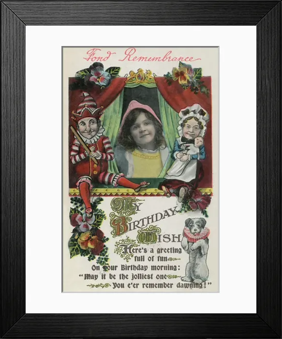Framed Print : Delightful Edwardian Birthday Postcard - Mr Punch Framed Print : Delightful Edwardian Birthday Postcard - Mr Punch