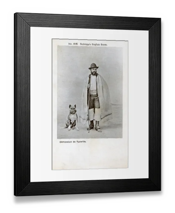 Framed Print : Countryman of Tenerife with his bull terrier, Spain Framed Print : Countryman of Tenerife with his bull terrier, Spain