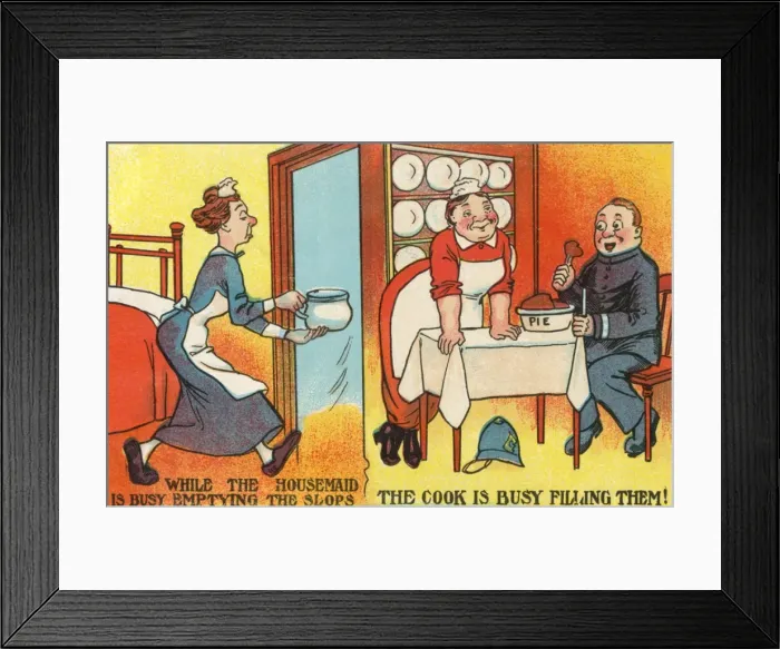 Framed Print : Comic Postcard - Slops removed and served Framed Print : Comic Postcard - Slops removed and served