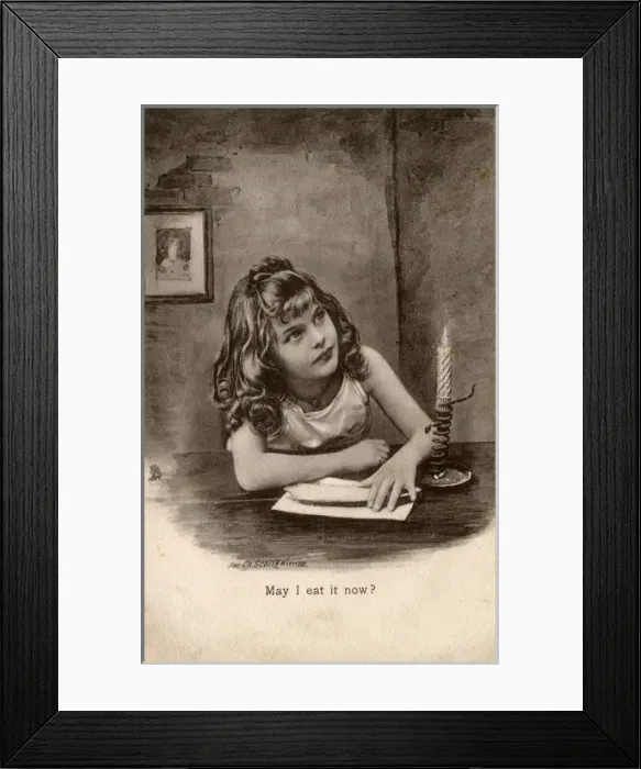 Framed Print : Little girl asking permission to start eating Framed Print : Little girl asking permission to start eating