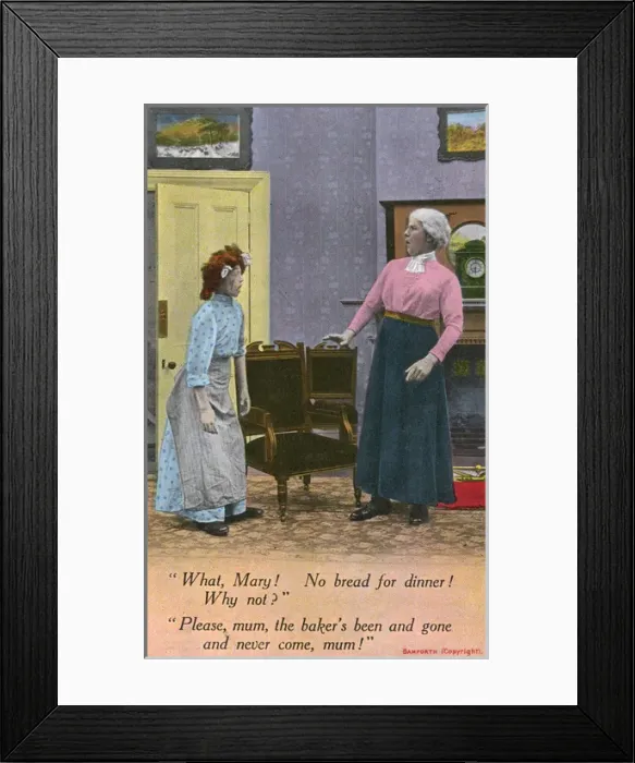 Framed Print : Dishevelled maid tries to explain lack of bread to Mistress Framed Print : Dishevelled maid tries to explain lack of bread to Mistress