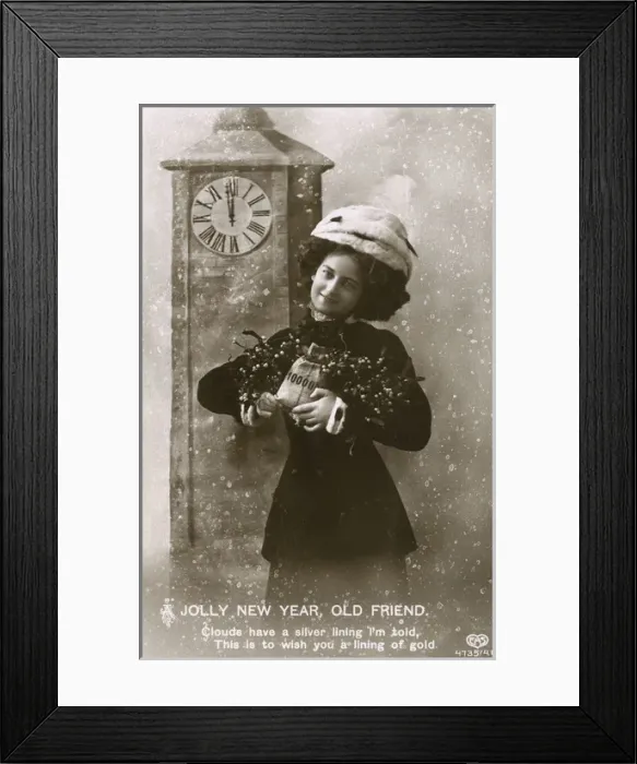 Framed Print : New Year Greetings 1911 / 1912 Wishing Wealth in year ahead Framed Print : New Year Greetings 1911 / 1912 Wishing Wealth in year ahead