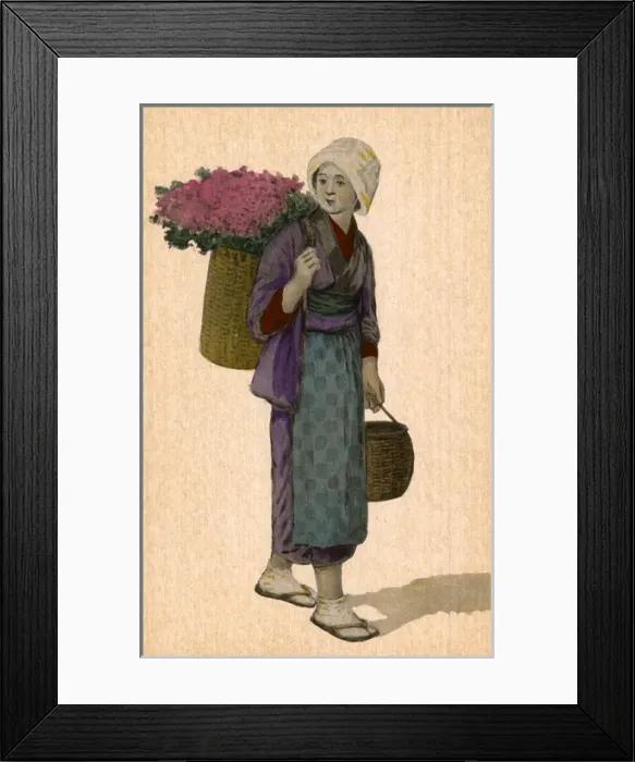 Framed Print : Japan - Japanese woman with baskets in hand and on her back Framed Print : Japan - Japanese woman with baskets in hand and on her back