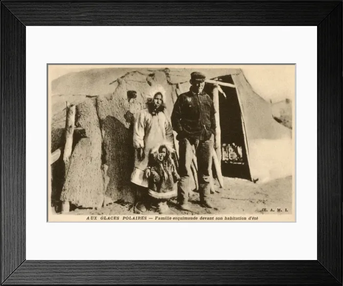 Framed Print : Inuit - Family by their Summer Residence Framed Print : Inuit - Family by their Summer Residence
